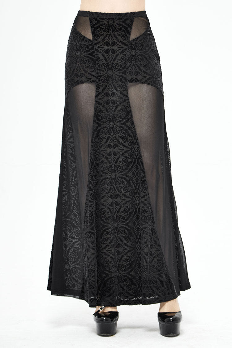 Black High Waisted Jacquard Lace Women's Punk Skirt - Black - 1
