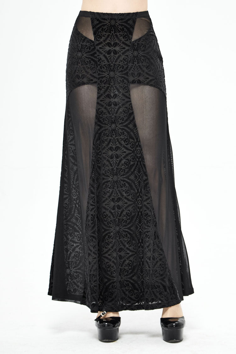 Black High Waisted Jacquard Lace Women's Punk Skirt - Black - 1