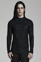 Black Long Sleeves Print Slim Men's Gothic Blouse - Black - 1