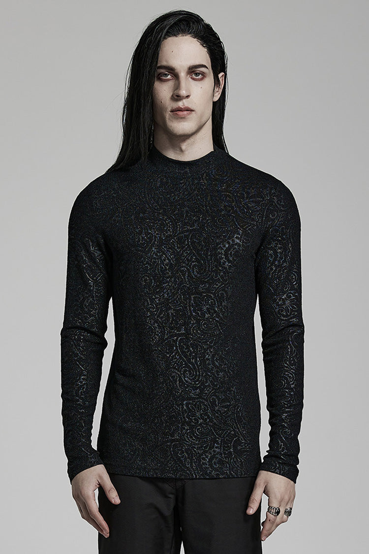 Black Long Sleeves Print Slim Men's Gothic Blouse - Black - 1