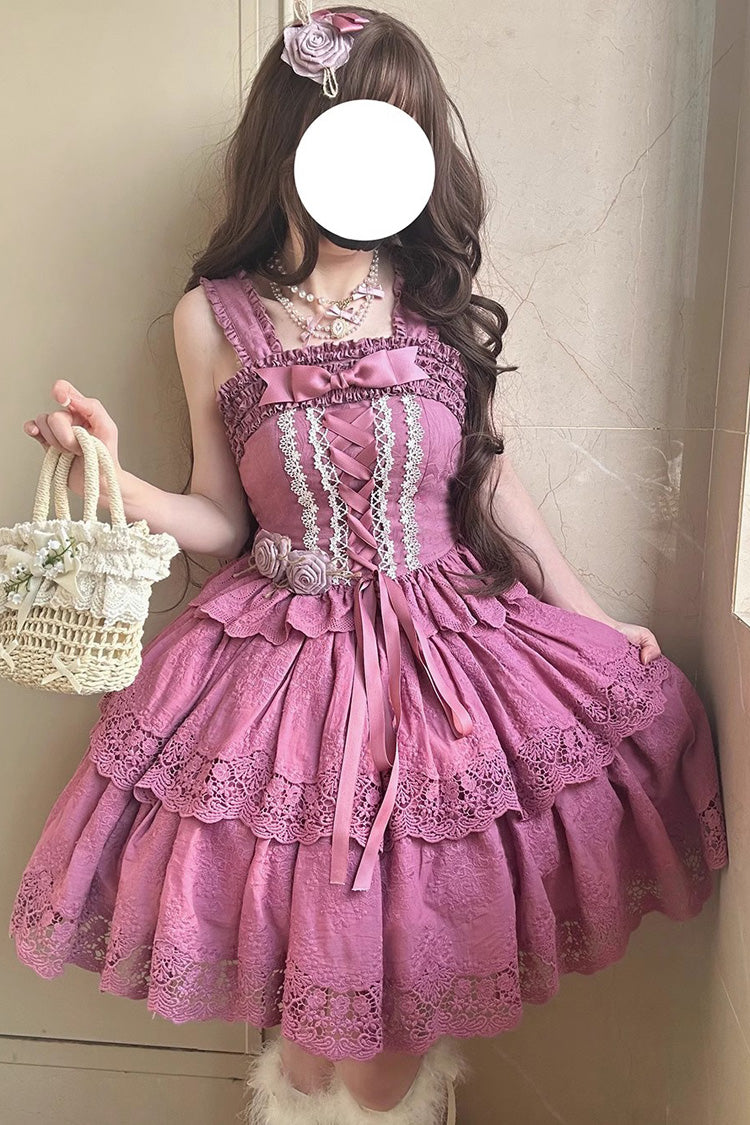 Berry Purple [Forest Waltz] Embroidery Bowknot Lace-Up Slim Sweet Elegant Lolita Suspender Top - Product - 3
