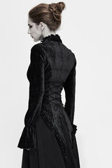 Black Velvet Lantern Sleeves Swallowtail Womens Gothic Blouse - Product - 3