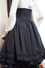 Black Multi-Layered Stripe Print Ruffle Lace-Up Classic College Style Elegant Lolita Skirt - Product - 8
