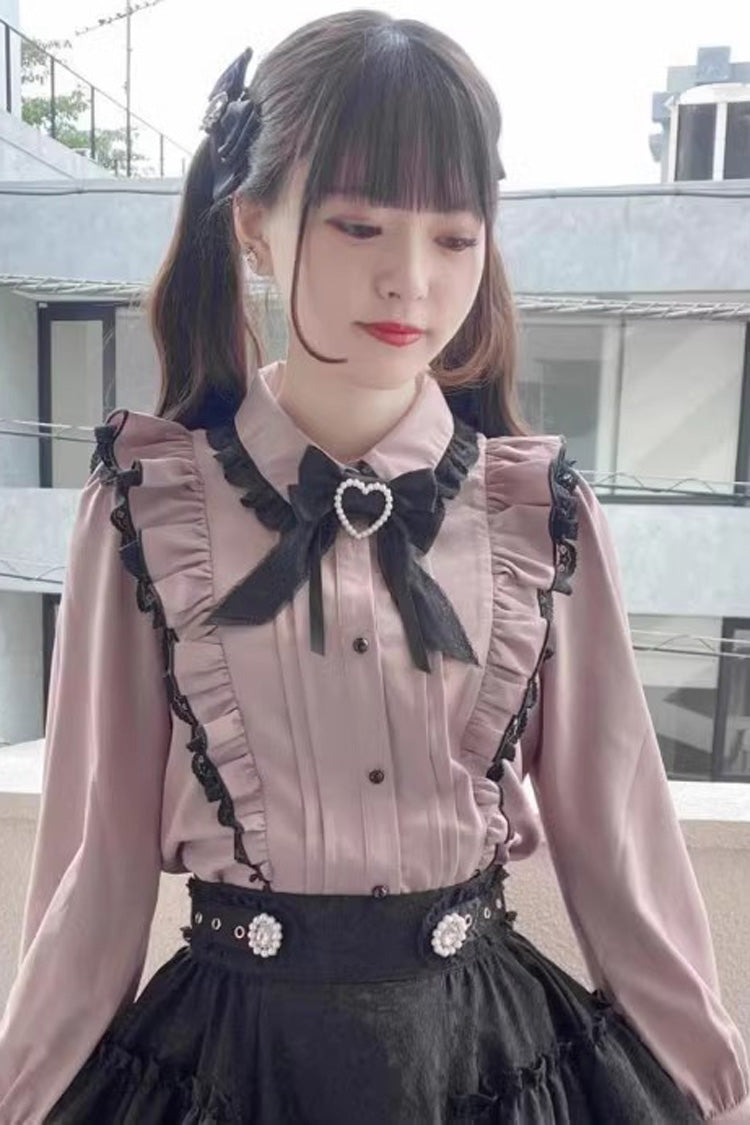 Pink Doll Collar Long Sleeves Bowknot Lace Sweet Jirai Kei Blouse 3 Colors - image 4