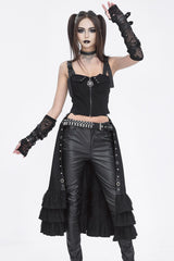 Black Ruffle Matching Belt Womens Gothic Skirt - Product - 2
