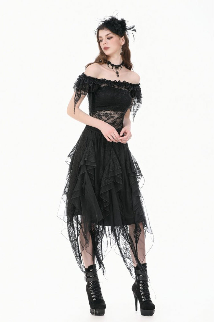 Black Off Shoulder Floral Sheer Lace Women's Gothic Top - Product - 9