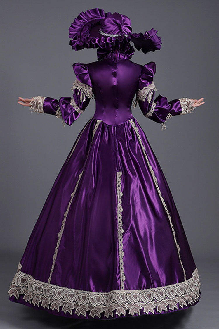 Purple Long Sleeves High Collar High Waisted Cardigan Ruffled Victorian Lolita Prom Dress - Product - 4