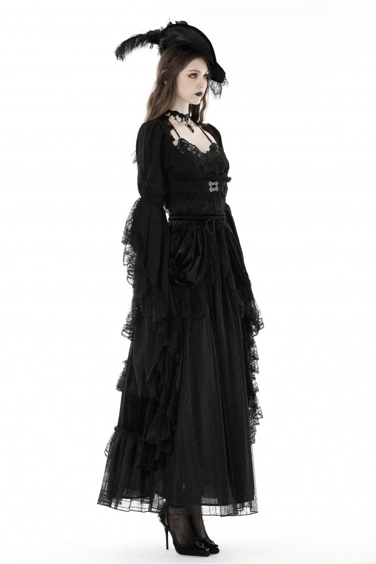 Black Women's Gothic Vintage Long Flared Sleeves Lace Splice Shrug - Product - 2