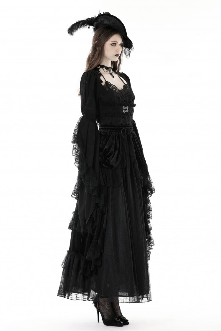 Black Women's Gothic Vintage Long Flared Sleeves Lace Splice Shrug - Product - 2