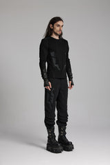 Black Round Collar Long Sleeves 3D Amor Patch Print Men's Punk T-Shirt - Product - 4