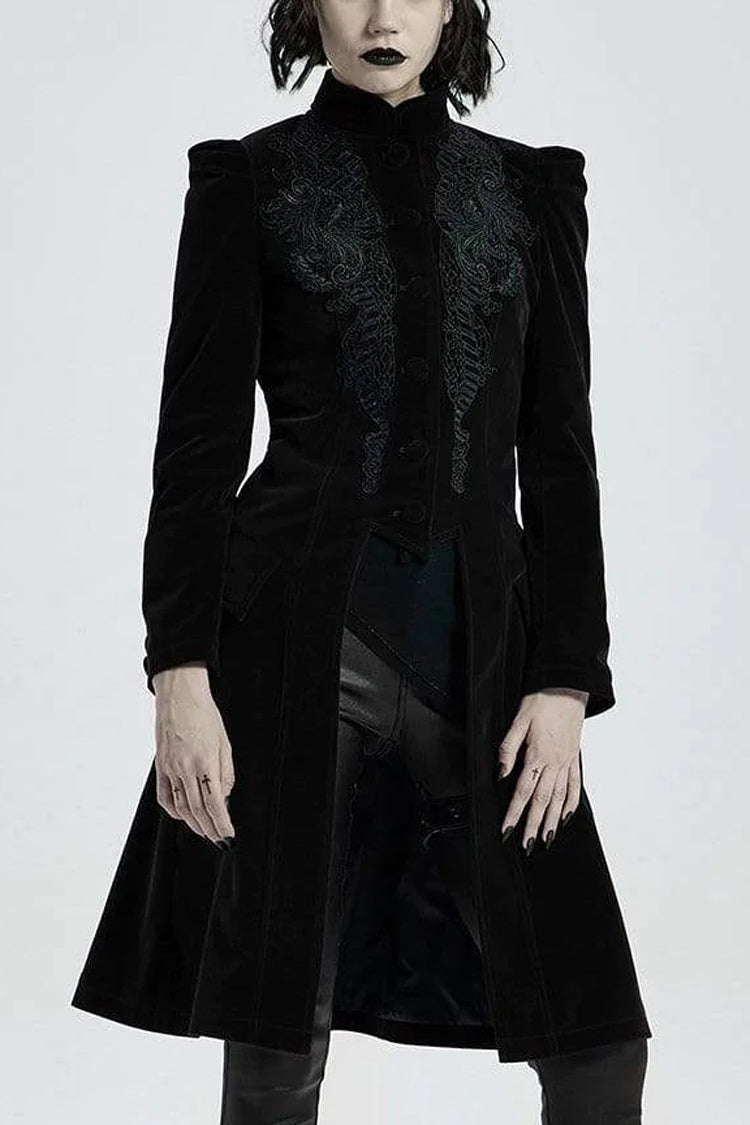 Victorian Stand Collar Long Sleeves Floral Womens Gothic Coat 2 Colors - Black - 1