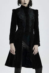 Victorian Stand Collar Long Sleeves Floral Womens Gothic Coat 2 Colors - Black - 1