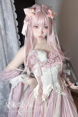 [Praise of the Flower Goddess] Off Shoulder Ruffle Hanayome Bowknot Lace Fishbone Sweet Lolita Jsk Dress 2 Colors - Product - 13