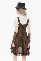 Beige Stand Collar Short Puff Sleeves Lace Sheer Lace-Up Women's Gothic Blouse with Detachable Bowknot - Product - 4