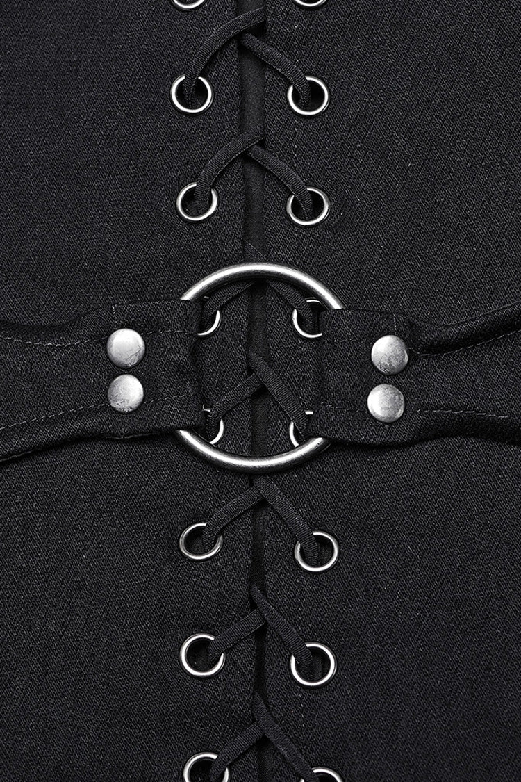 Black Hollow Lace-Up Ripped Buckle Women's Punk Tube Top - Product - 7