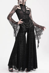 Black Chain Jacquard Floral Hollow Lace Women's Gothic Pants - Product - 8