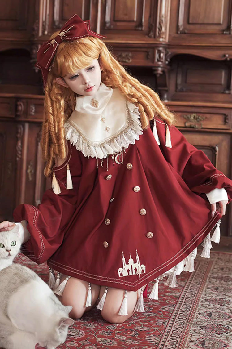 Red [Starry Night] Long Sleeves Ruffle Embroidery Sweet Princess Lolita Dress Full Set - Product - 4