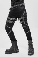 Black Buckle Straps Pleated Men's Punk Pants - Product - 6