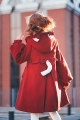 Red Cat Tail Long Sleeves Ruffle Bowknot Hooded Sweet Lolita Coat - Product - 3