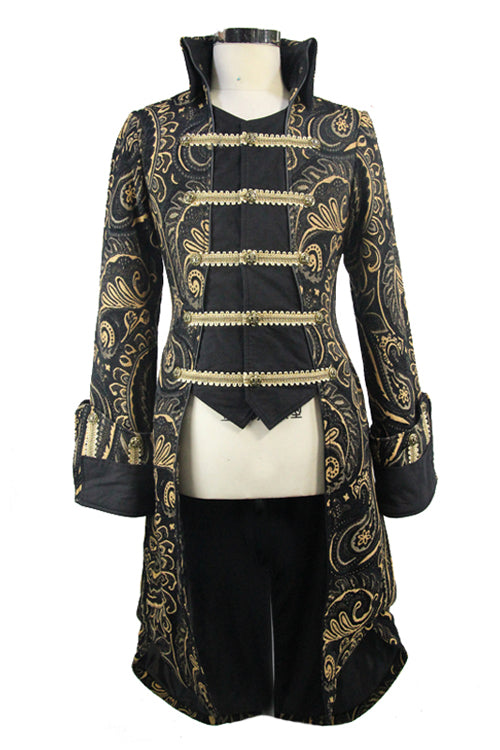 Gothic Jacquard Fake Two Pieces Golden Mens Long Coat - Product - 4