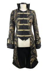 Gothic Jacquard Fake Two Pieces Golden Mens Long Coat - Product - 4