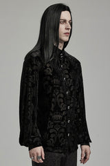 Black Stand Collar Puff Sleeves Jacquard Print Men's Gothic Blouse - Product - 2