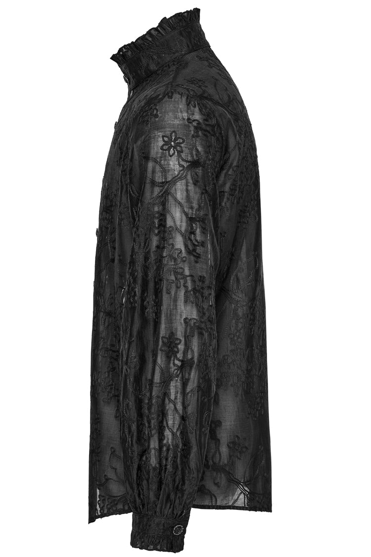 Black Stand Collar Jacquard Embroidery Men's Gothic Blouse - Product - 6