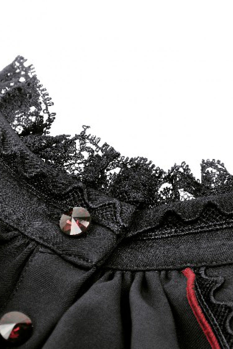 Black/Red Contrast Color Women's Gothic Ruffled Stand Collar Jabot Sleeveless Halloween Tail Dress - Product - 13