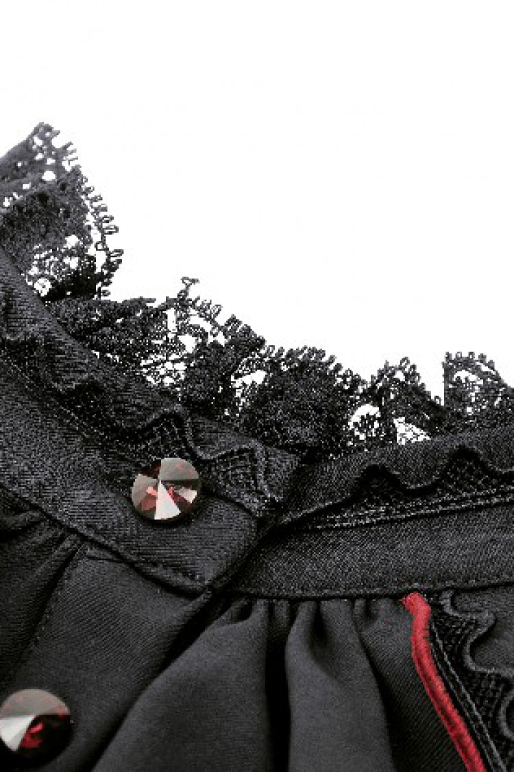 Black/Red Contrast Color Women's Gothic Ruffled Stand Collar Jabot Sleeveless Halloween Tail Dress - Product - 13