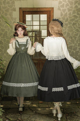 [The Oak Tree in the Wind] Square Collar Sleeveless Jacquard Embroidered Lace Classic Elegant Lolita Jsk Dress 2 Colors (Black, Green) - Product - 9