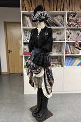 Black Pirate Series Navigation Treasure Hunting Guide V Collar Long Hime Sleeves Ouji Lolita Blouse - Product - 4