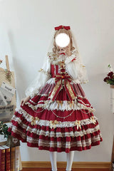 Wine Hanayome Bowknot Princess Multi-Layer Ruffled Sweet Lolita JSK Dress - Product - 3