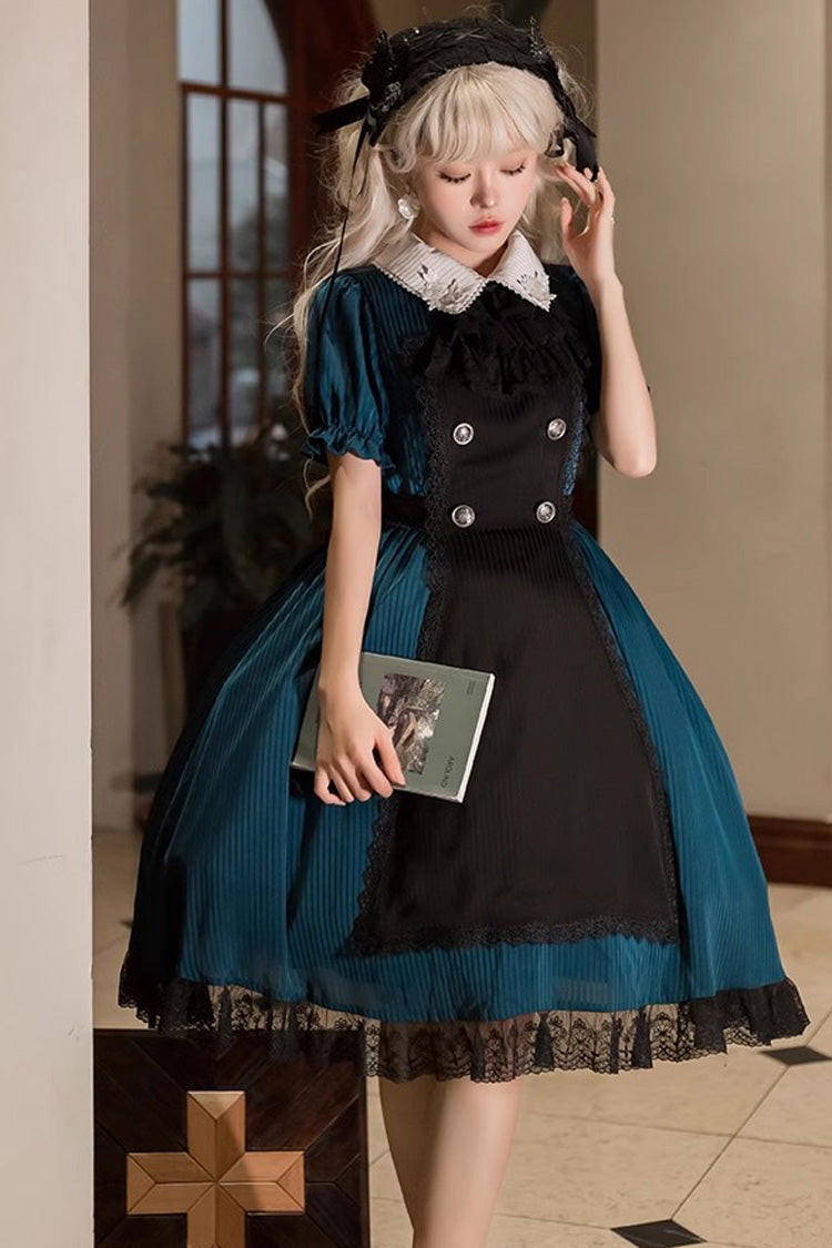 Dark Green Otherworld Deacon Detachable Apron Short Sleeves Gothic Lolita Dress - Product - 2
