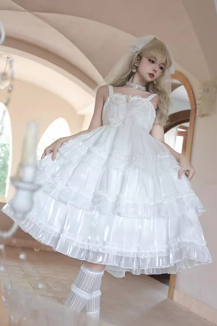 White Star Gauze Romance Multi-layer Ruffle Bowknot Sweet Elegant Princess Lolita Jsk Dress - Product - 3