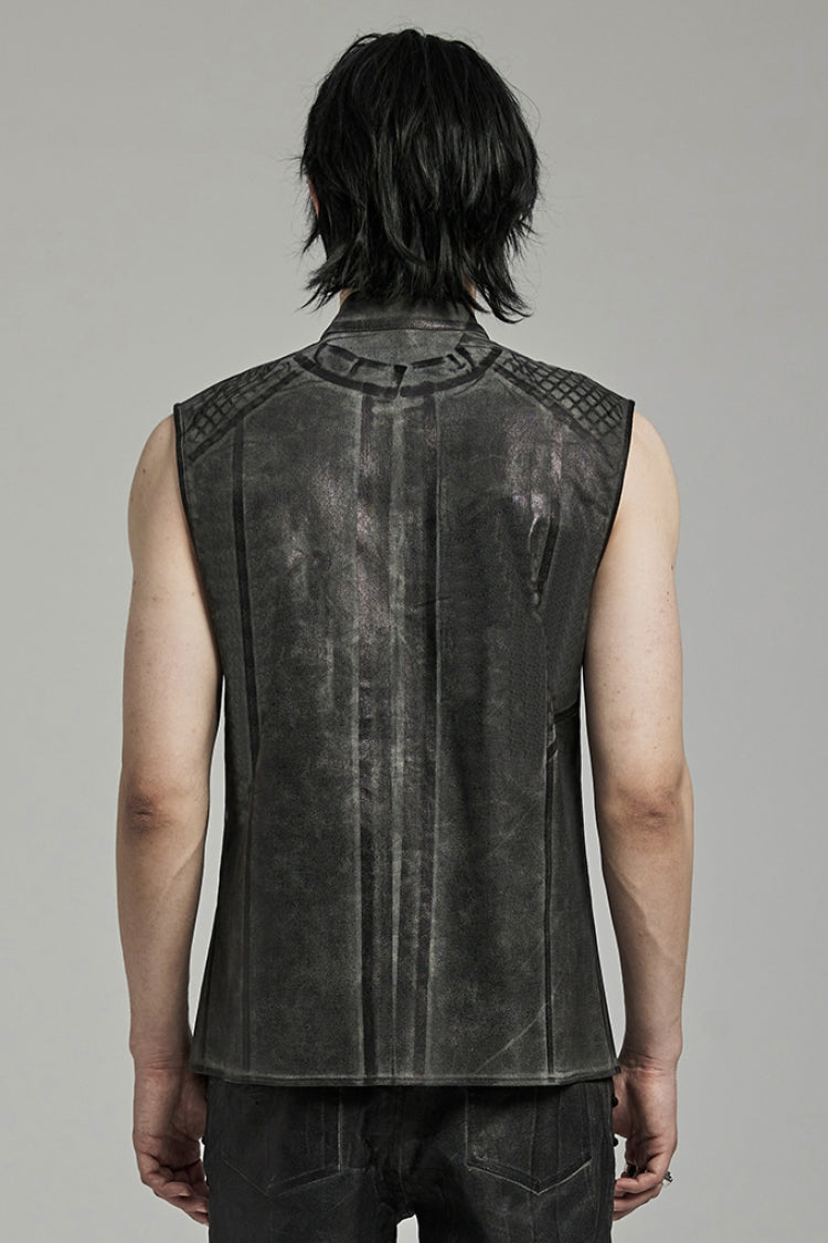 Grey Stand Collar Stitching Men's Punk Vest - Product - 3