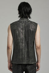 Grey Stand Collar Stitching Men's Punk Vest - Product - 3