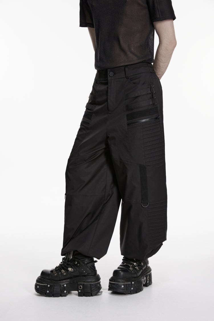 Black Multi-Layered Pleated Men's Gothic Cool Tapered Pants - Product - 7