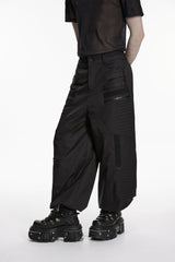 Black Multi-Layered Pleated Men's Gothic Cool Tapered Pants - Product - 7
