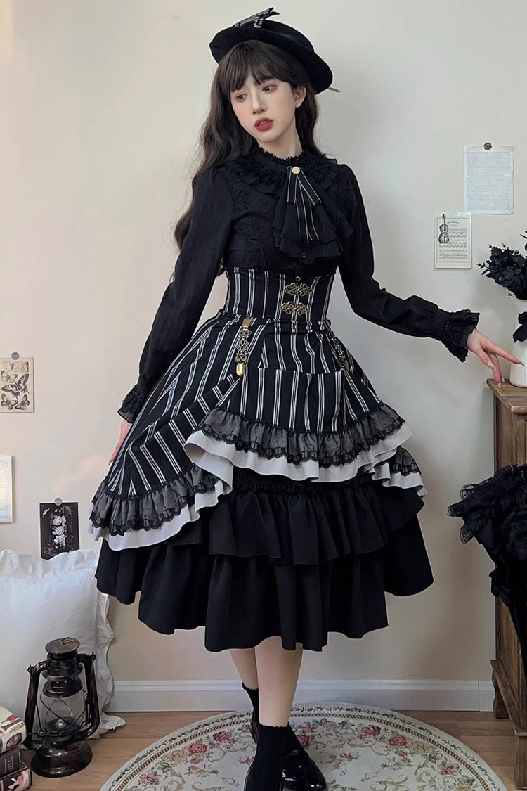 Black Point Manor Multi-layer Striped Print Ruffle Gothic Lolita Skirt - Product - 9