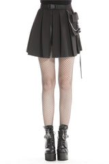 Black Zippered Pleated Women's Punk Casual Mini Skirt with Side Bag - Black - 1