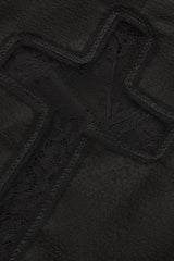 Black [Eternal Gloom Portrait] Back Cross Stand Collar Asymmetric Vintage Elegant Prince Gorgeous Handsome Lolita Coat - Product - 8