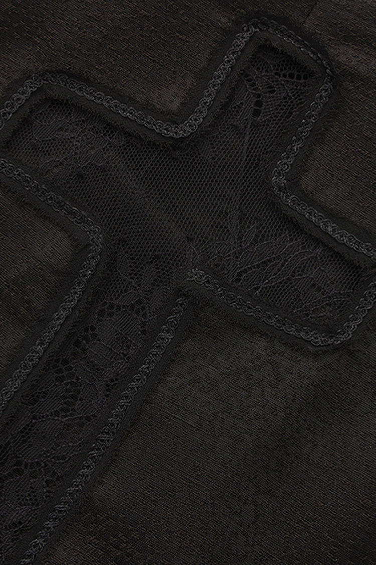 Black [Eternal Gloom Portrait] Back Cross Stand Collar Asymmetric Vintage Elegant Prince Gorgeous Handsome Lolita Coat - Product - 8