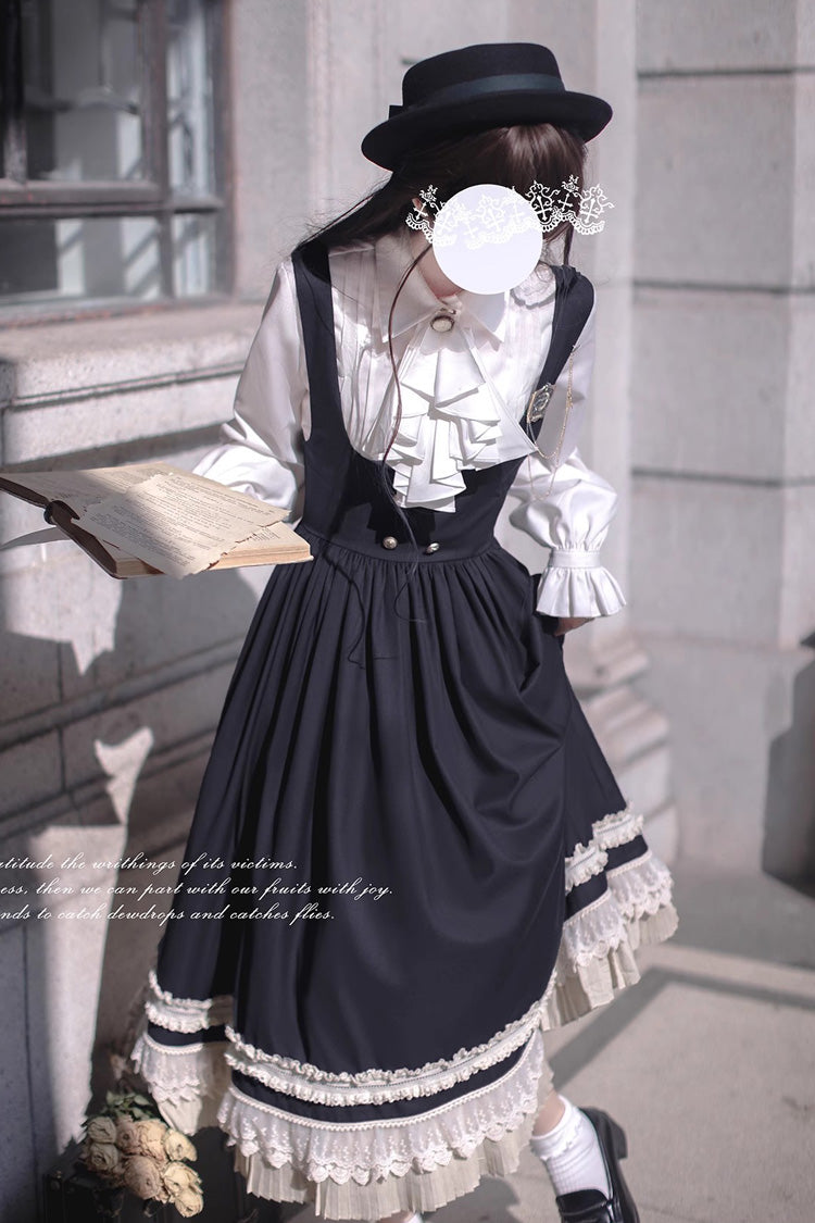 Black [Hathaway] Ruffle Bowknot Lace Elegant Lolita Jumper Dress - Product - 8