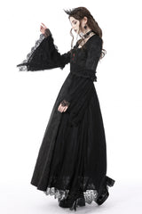 Black Square Collar Long Hime Sleeves Embroidered Lace Spliced Women's Gothic Maxi Wedding Dress - Product - 9
