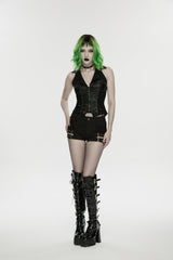 Black Ripped Studded Women's Punk Shorts - Black - 1