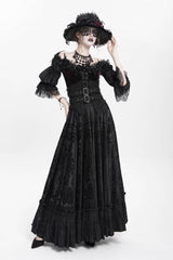 Black Jacquard Embroidery Buckle Tassels Women's Gothic Long Skirt - Product - 3