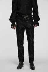 Black Jacquard Floral Embroidered Men's Gothic Pants - Product - 8
