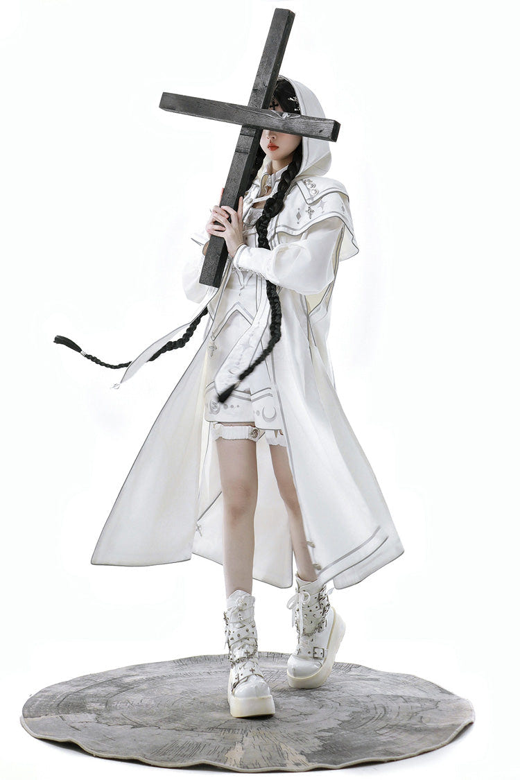 White Bionic Dimension Futuristic Mechanical Style Print Ouji Fashion Lolita Cape - Product - 9