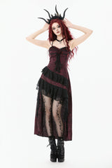 Black/Red Rose Irregular Multi-Layered Lace Ruffled Women's Gothic Slip Dress Wedding Dress - Black/Red - 1