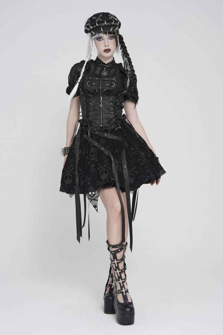 Black Bow Lace-Up Slim Zippered Women's Gothic Swallow-tailed Vest - Product - 6